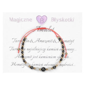 Bransoletka celebrytka czarny TURMALIN AMAZONIT HEMATYT ochrona i spokój